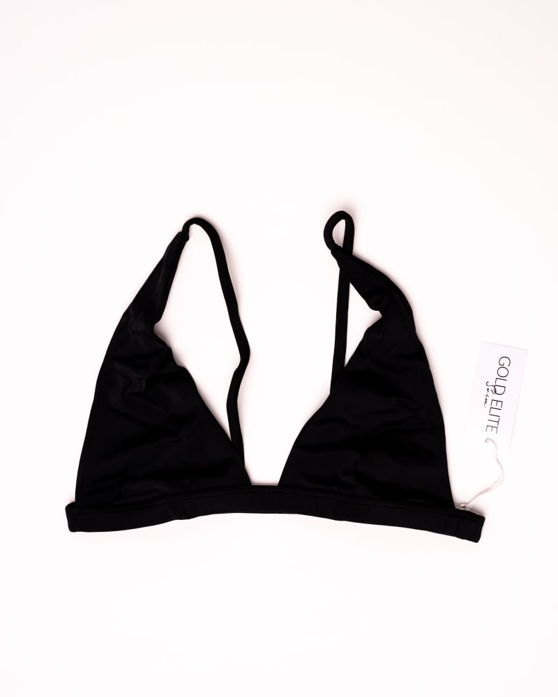 Front of a size L Victoria Bralette Bikini Top in Black by Gold Elite Apparel. | dia_product_style_image_id:284763